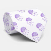 watercolor purple jellyfish beach design neck tie (Rolled)