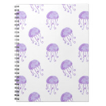 watercolor purple jellyfish beach design notebook