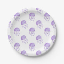 watercolor purple jellyfish beach design paper plates