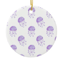 watercolor purple jellyfish ceramic ornament