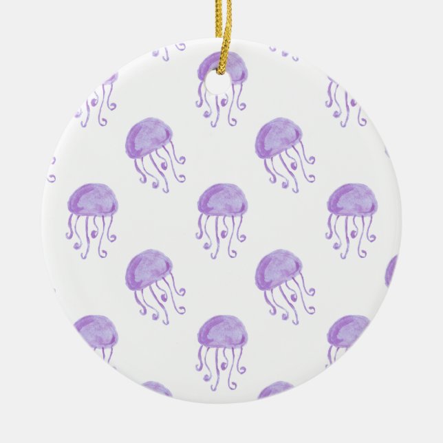 watercolor purple jellyfish ceramic ornament (Front)