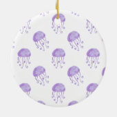 watercolor purple jellyfish ceramic ornament (Back)