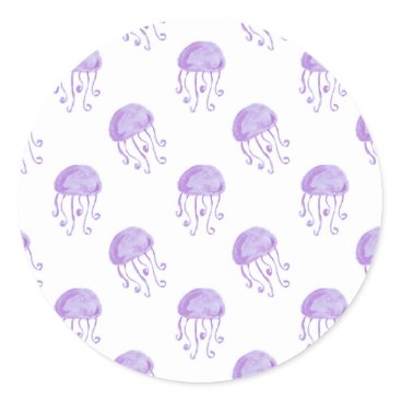 watercolor purple jellyfish classic round sticker