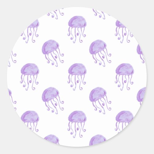 watercolor purple jellyfish classic round sticker