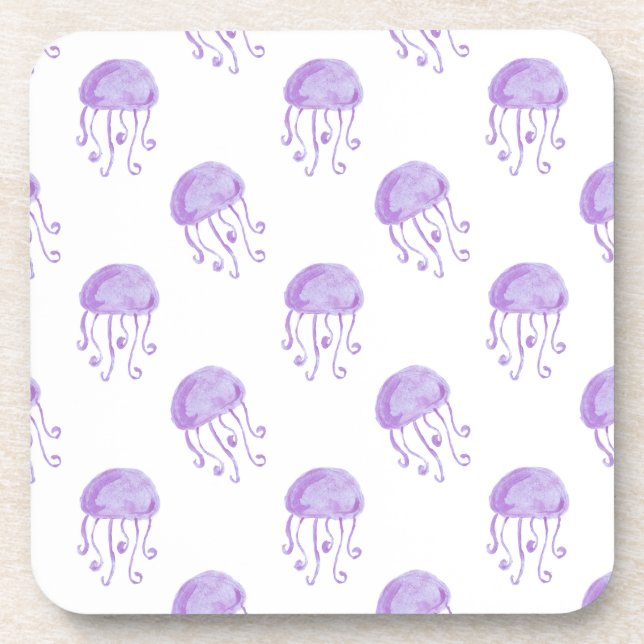 watercolor purple jellyfish coaster (Front)