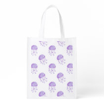 watercolor purple jellyfish reusable grocery bag