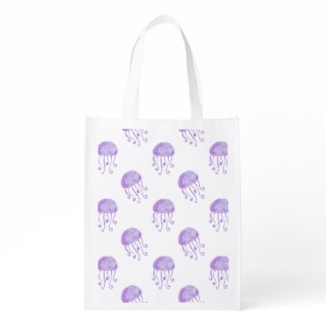 watercolor purple jellyfish reusable grocery bag