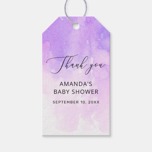 Watercolor purple lavender baby shower thank you gift tags