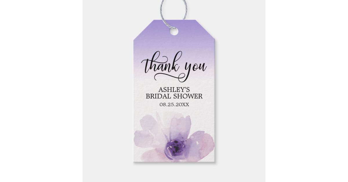 Watercolor Purple Lavender Bridal Shower Thank You Gift Tags | Zazzle