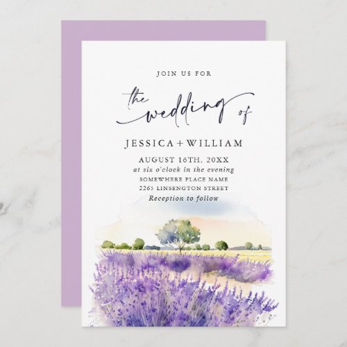 Watercolor Purple Lavender Field Wedding Invitation