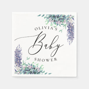 Watercolor purple lavender floral baby shower napkins
