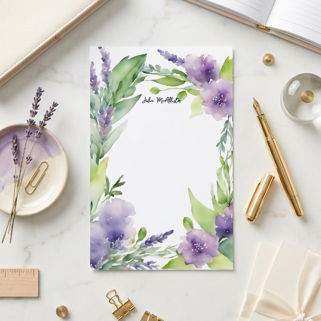 Watercolor Purple Lavender Floral Botanical Border Stationery (Creator Uploaded)
