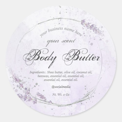 watercolor purple lavender flowers body butter classic round sticker