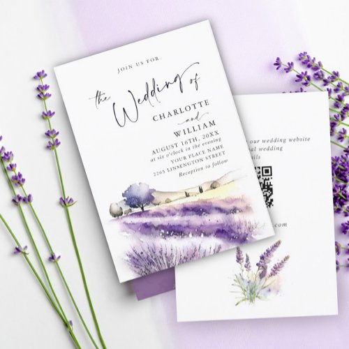 Watercolor Purple Lavender Flowers Field Wedding Invitation