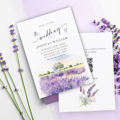 Watercolor Purple Lavender Flowers Field Wedding Invitation