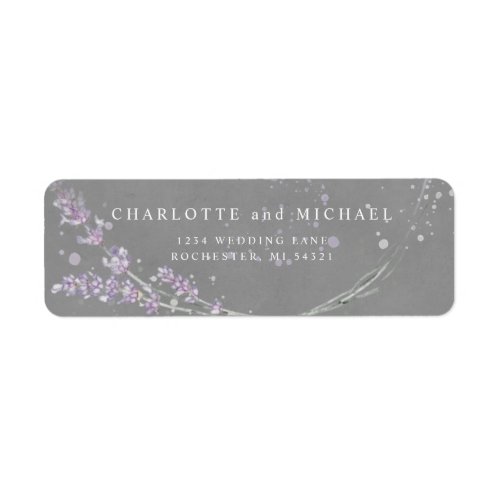 Watercolor purple lavender flowers gray return label