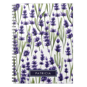 Watercolor Purple Lavender Flowers Personalized Notebook