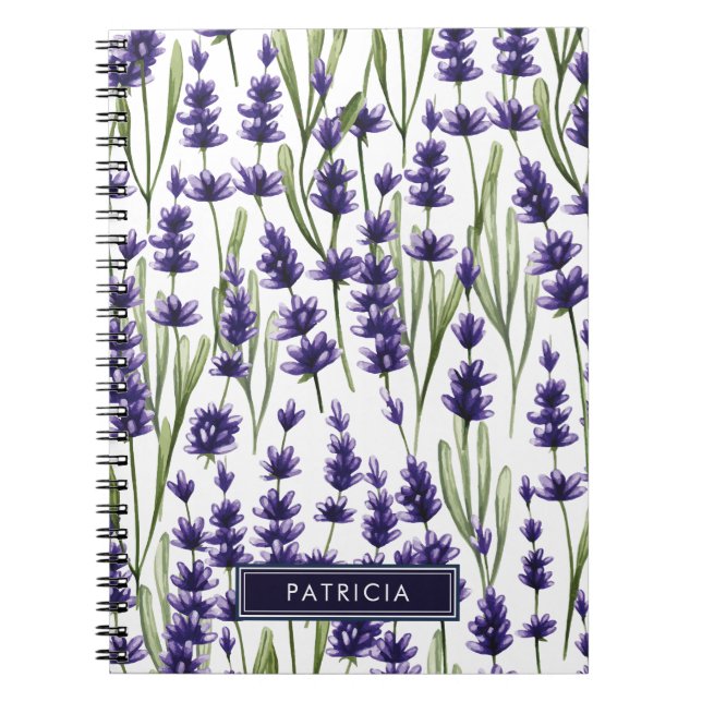 Watercolor Purple Lavender Flowers Personalized Notebook (Front)