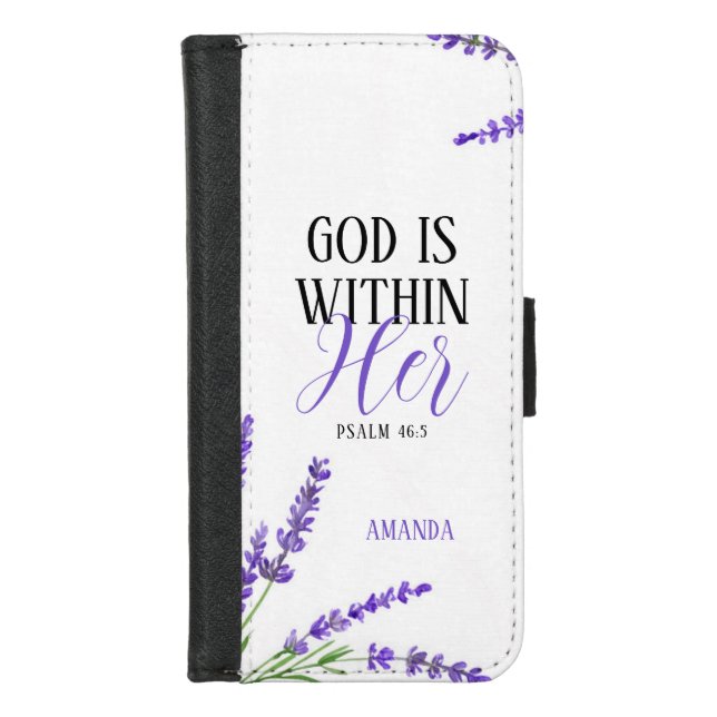 Watercolor Purple Lavender Flowers Pretty Faith iPhone Wallet Case (Front)