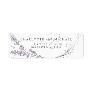 Watercolor purple lavender flowers return label