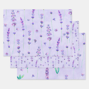 Watercolor Purple Lavender Flowers Wrapping Paper Sheets