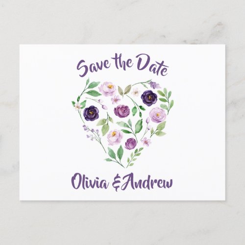 Watercolor Purple  Lavender Roses Save The Date Announcement Postcard