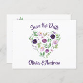 Watercolor Purple & Lavender Roses Save The Date Announcement Postcard (Front/Back)