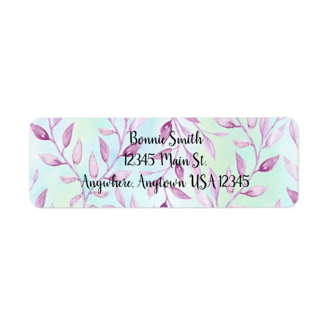 Watercolor Purple Leaf Vine Label (Front)