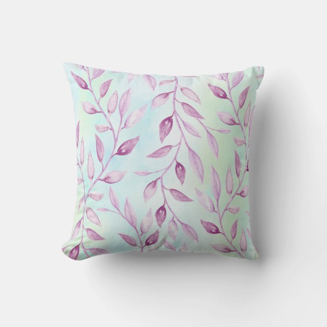 Watercolor Purple Leaf Vine Throw Pillow (Front)