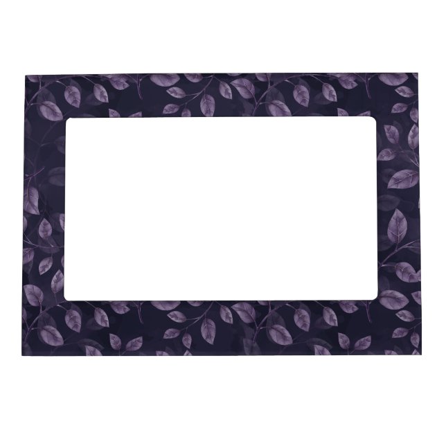 Watercolor Purple Leaves Pattern Magnetic Frame (Front)
