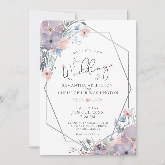 Watercolor Purple Lilac Floral Geometric Invitation (Front)