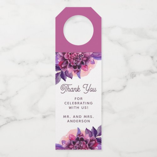 Watercolor purple lilac floral wedding thank you  bottle hanger tag