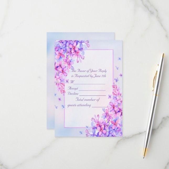 Watercolor Purple Lilac Flower RSVP Card (Front/Back In Situ)