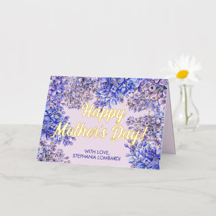 Watercolor Purple Lilac Flowers Mother's Day Gold Foil Holiday Card