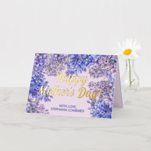 Watercolor Purple Lilac Flowers Mother's Day Gold Foil Holiday Card