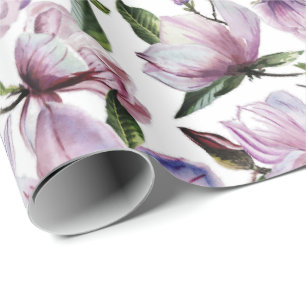 Watercolor purple lilac magnolia flowers pattern wrapping paper