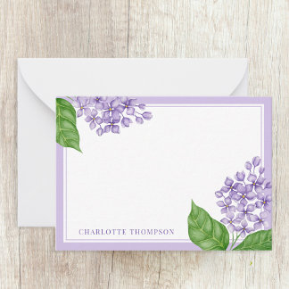 Watercolor Purple Lilacs and Personalized Name Note Card