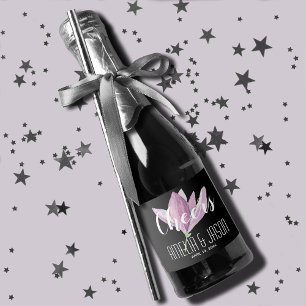 Watercolor Purple Magnolias Wedding Mini Sparkling Wine Label