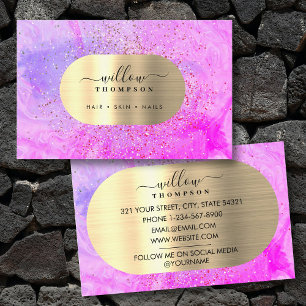 Watercolor & Purple Marble Faux Gold Glitter Foil Business Card