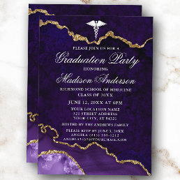 Watercolor Purple Marble Medical Graduation Party Invitation