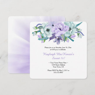 Watercolor Purple Mint Florals Sweet 16 Invitation