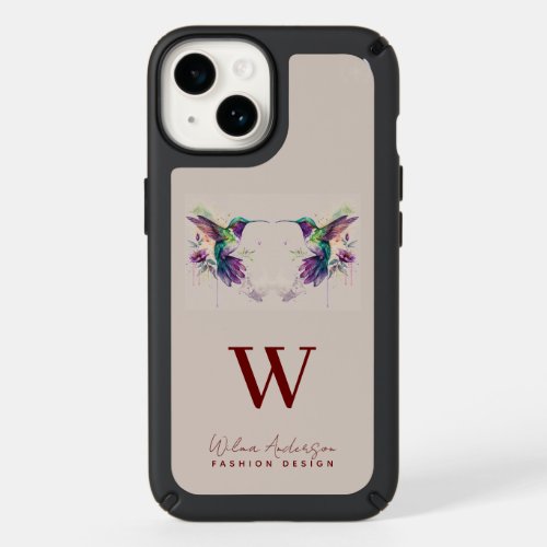Watercolor Purple Monogram Hummingbird Photo Name Speck iPhone 14 Case
