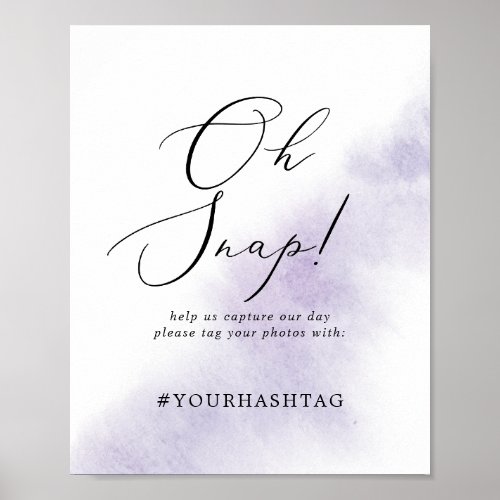 Watercolor Purple Oh Snap Wedding Hashtag Sign