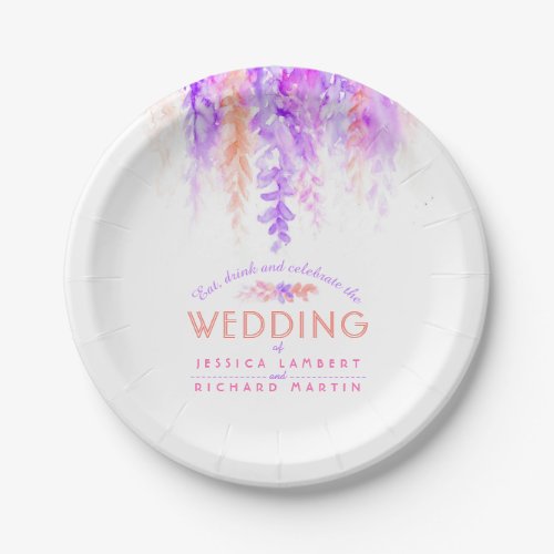 Watercolor purple orange custom wedding plates