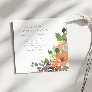 Watercolor Purple Orange Floral Wedding Square Invitation