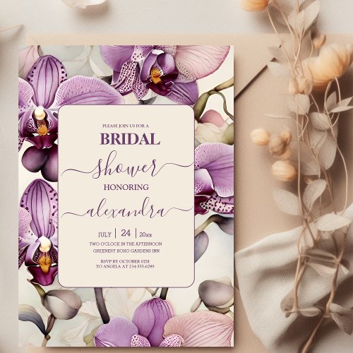 Watercolor Purple Orchid Bridal Shower Invitation