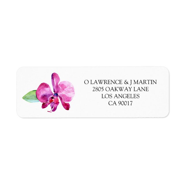Watercolor Purple Orchid Floral Wedding Label (Front)