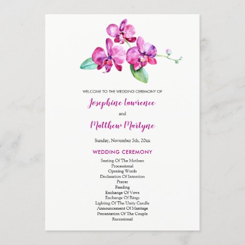 Watercolor Purple Orchid Floral Wedding Program