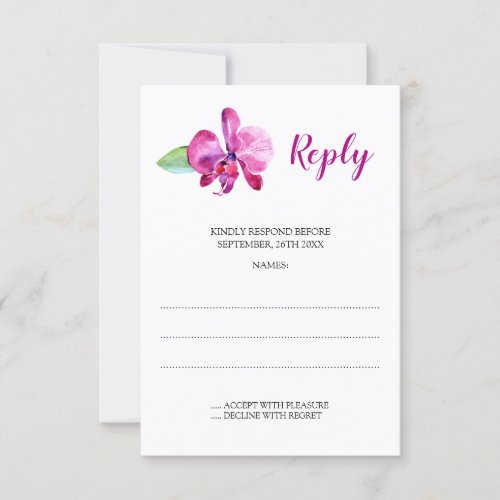 Watercolor Purple Orchid Floral Wedding RSVP Card