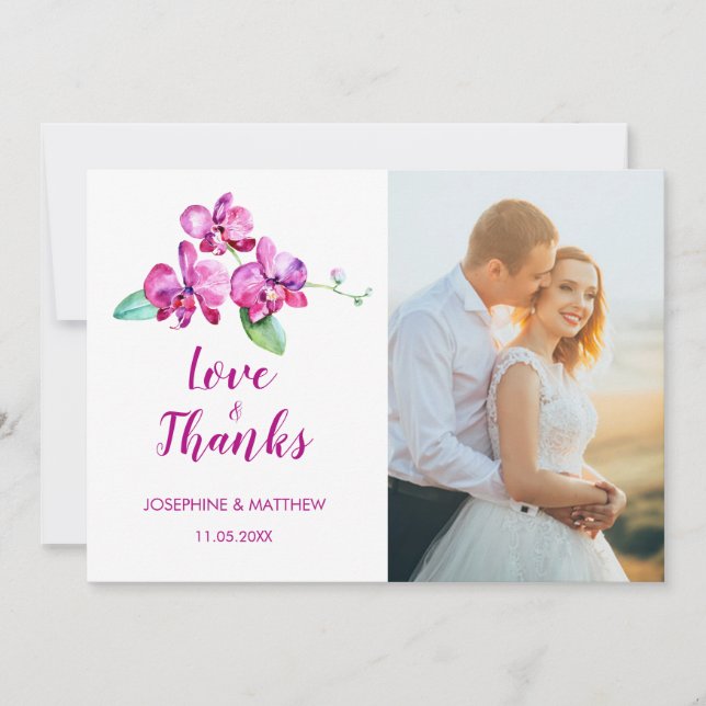 Watercolor Purple Orchid Floral Wedding Thank You (Front)